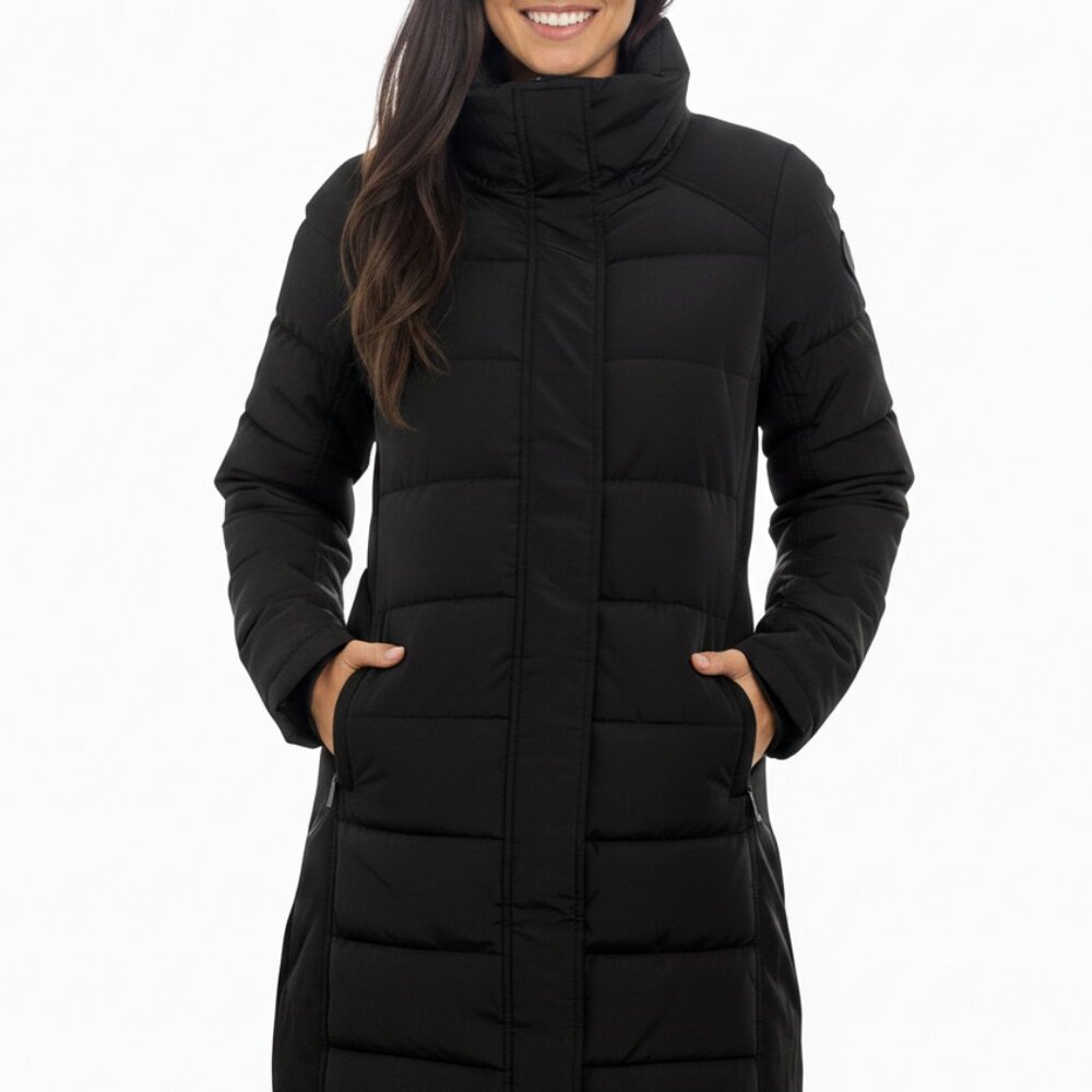 CALVIN KLEIN Performance Black Long Puffer Parka Jacket Small - EUC